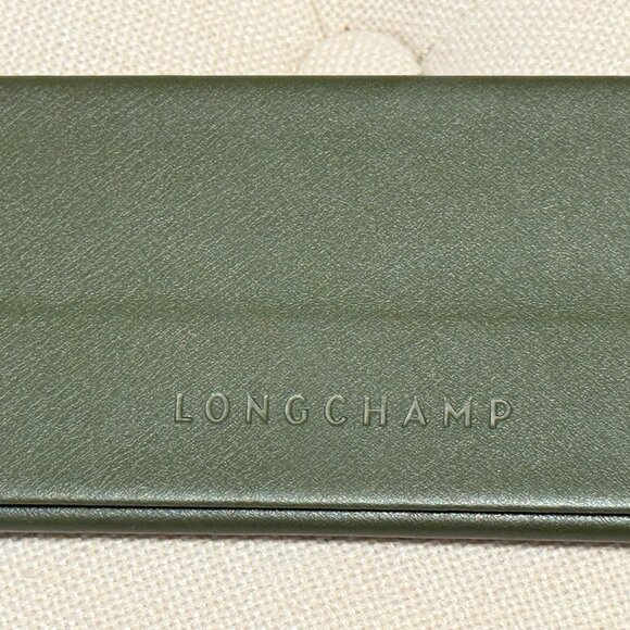 LONGCHAMP Leather Sunglasses Case NEW & UNUSED Olive Green - Picture 1 of 6